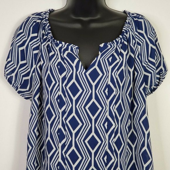 Zac & Rachel Women's Pullover Top Blue White Large